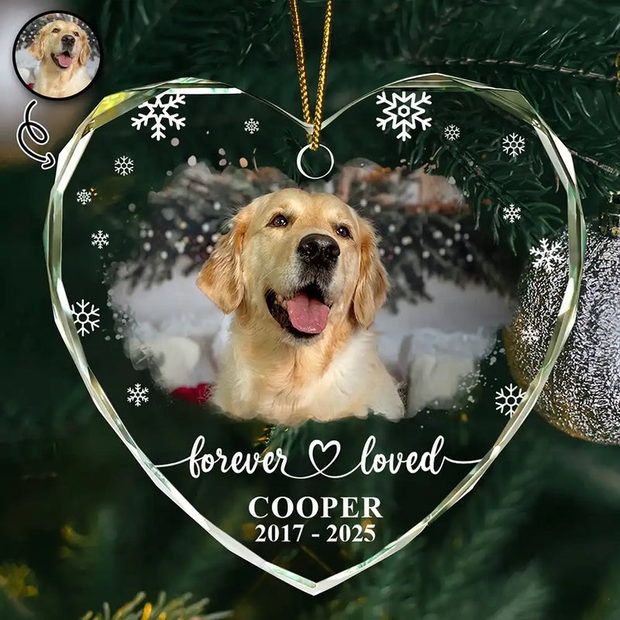 Custom Photo Forever Loved Memorial Dog Cat - Personalized Shaped Glass Ornament - Gift For Pet Lovers | HN02