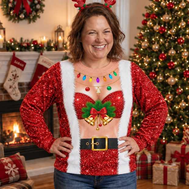 Santa's Cheekiest Helper Custom Funny Christmas Gifts For Her - Personalized Ugly Sweater