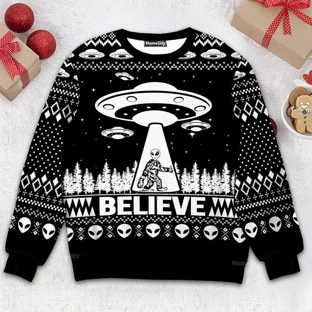 Believe Alien Bigfoot - Christmas Gift For Adults - 3D Ugly Christmas Sweater QT309568