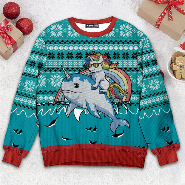 Unicorn Riding Narwhal Christmas Custom Cosplay Ugly Sweater Apparel QT210393Hf