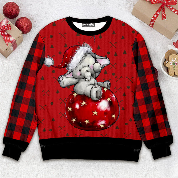 Elephant Cute Red On A Ball - Christmas Gift For Adults - 3D Ugly Christmas Sweater QT309725