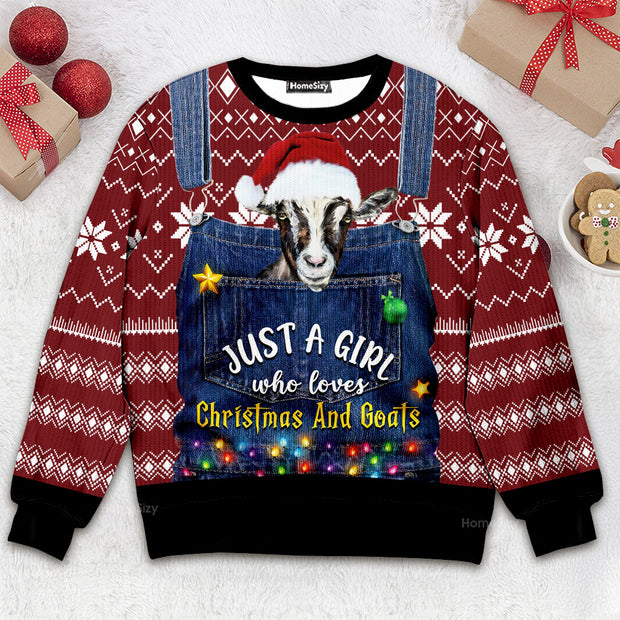 Just A Girl Who Loves Christmas And Goats - 3D Ugly Christmas Sweater QT309852