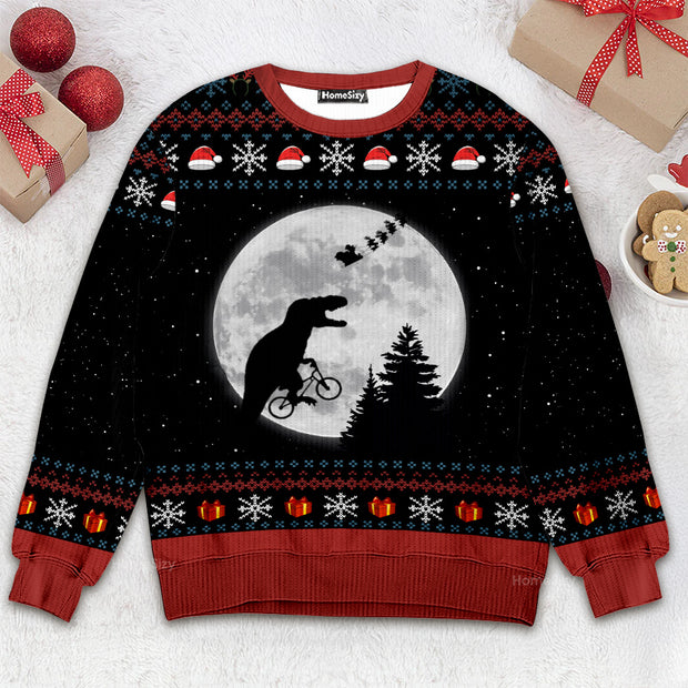 T Rex Chasing Santa To The Moon - 3D Ugly Christmas Sweater QT309644