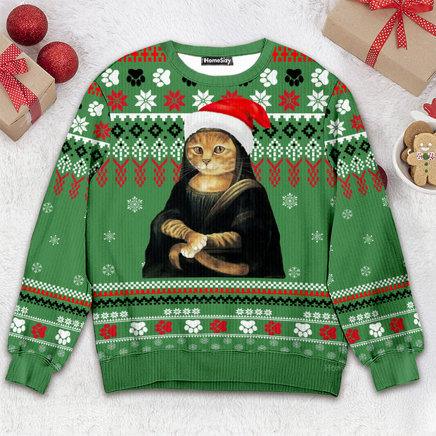 Mona Lisa Cat - Christmas Gift For Adults - Ugly Christmas Sweater QT309267
