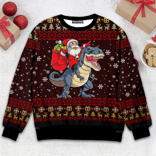 Santa Riding Dinosaur T Rex Funny - 3D Ugly Christmas Sweater QT309703
