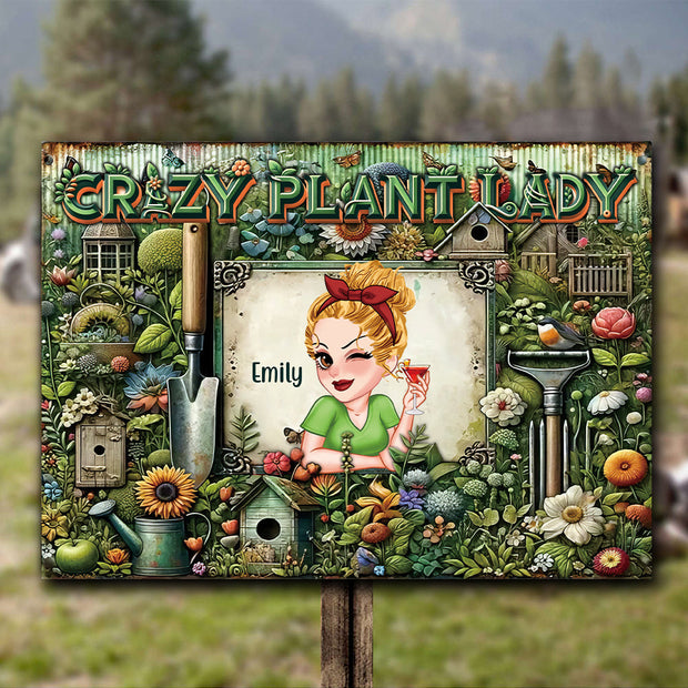 A Crazy Plant Lady  - Personalized Metal Sign - Gift For Garden Lovers