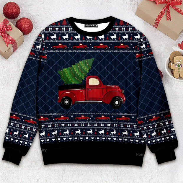 Vintage Red Truck Christmas Tree - Christmas Gift For Adults - 3D Ugly Christmas Sweater QT5100901