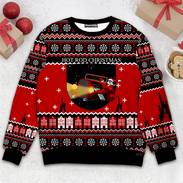Santa Riding Hot Rod Ugly Christmas Sweater 3D Printed Best Gift For Xmas QT4121002