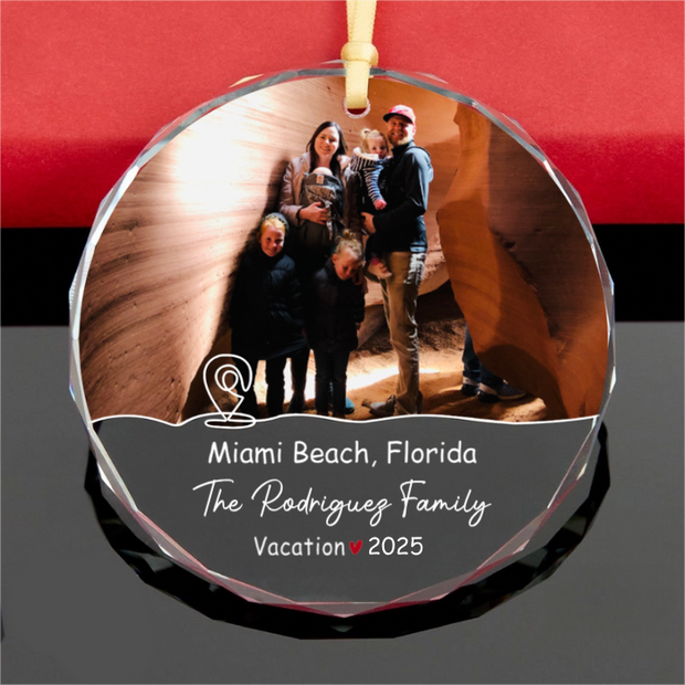 Custom Photo Family Vacation Keepsake - Personalized Glass Ornament - Christmas Gift For Family HN02