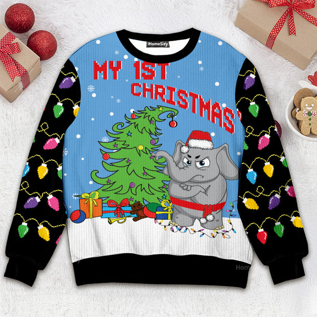 3D Printed 1st Ugly Christmas Of Elephant Best Gift For Xmas Ugly Sweater QT211631Hj