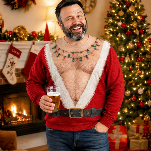 Santa Abs On Full Display Today Custom Funny Christmas Gifts For Him - Personalized Ugly Sweatshirt