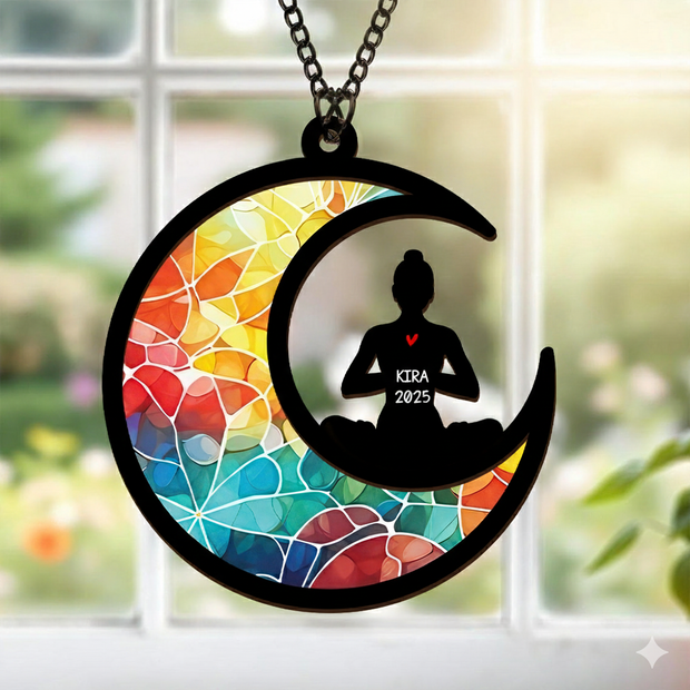 Christmas Namaste Yoga - Personalized Window Hanging Suncatcher - Gift For Women, Yoga Lovers | HN02