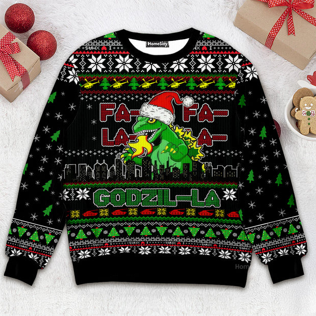3D Christmas Godzila Falalalala - Chirstmas Gift For Adults - Ugly Christmas Sweater QT309073