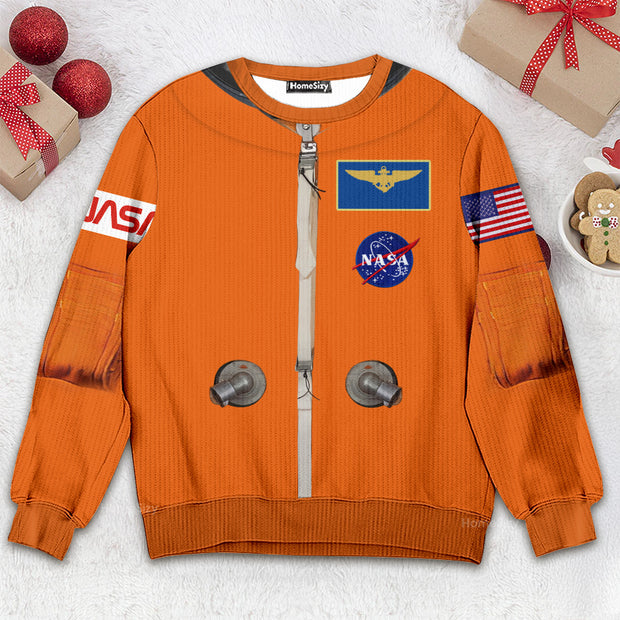 Custom Name NASA Orange Space Suit - Personalized 3D Ugly Sweater QT309646