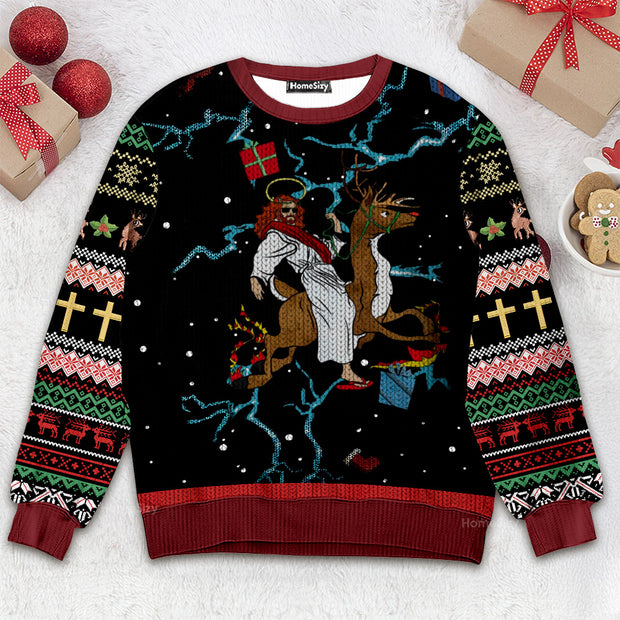 Jesus And Horses Christmas Ugly Sweater QT211577Hj