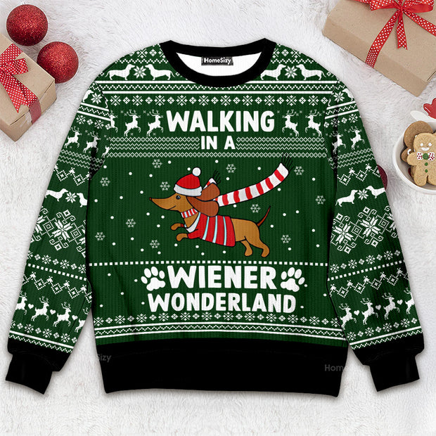 Dog Walking In A Wiener Wonderland - Christmas Gift For Adults - 3D Ugly Christmas Sweater QT309192