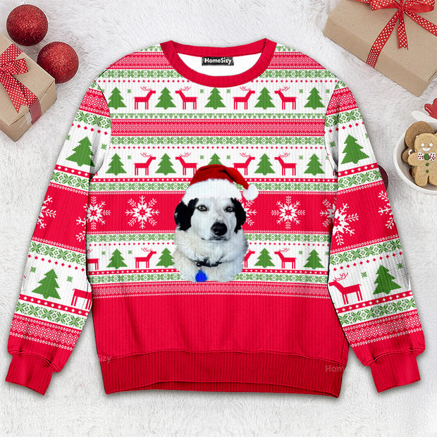 Custom Photo Cute Dog On Vintage Xmas - Personalized Ugly Sweaters QT4120802