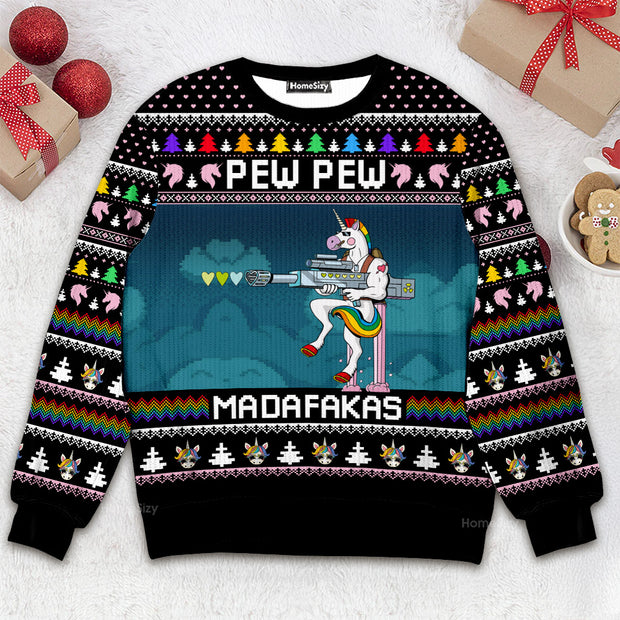 Unicorn Pew Pew - Christmas Gift For Adults - 3D Ugly Christmas Sweater QT309427
