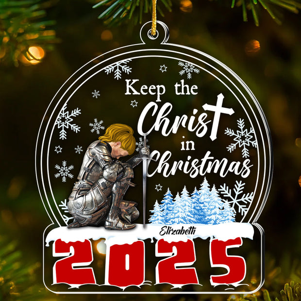 Woman Warrior Of God Keep The Christ In Christmas - Personalized Acrylic Ornament | CLGOD03 NL122