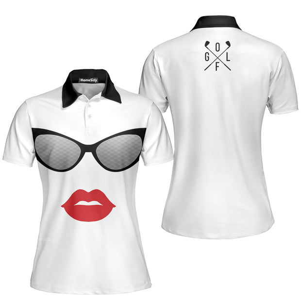 Sunglasses And Sexy Red Lips Unique White Golf Women Polo Shirt QT306013Lc