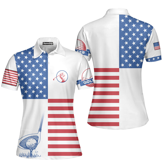 American Flag Golf V2 Short Sleeve Women Polo Shirt, Patriotic Golf Shirt For Ladies, Unique Golf Gift For Girls QT208322La