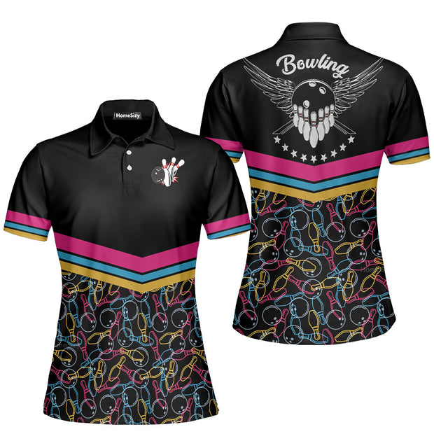 Personalized Custom Name Bowling Girls Custom Cosplay Short Sleeve Women Polo Shirt, Best Women Bowling Polo Shirt, Gift For Female Bowlers QT212142Lc