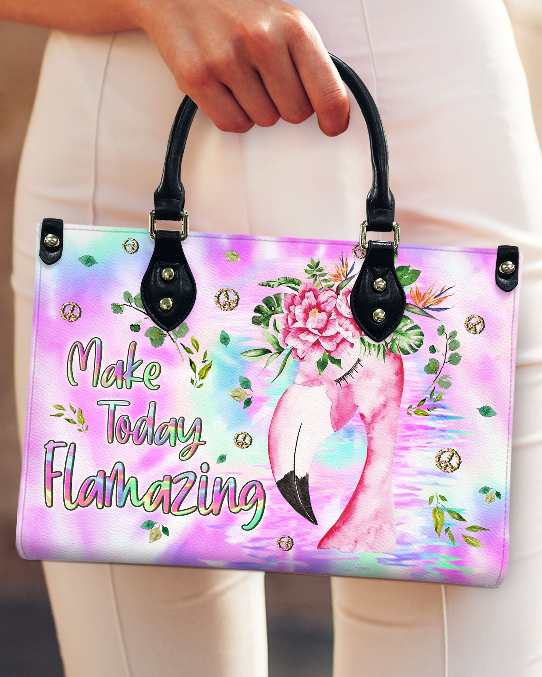 Make Today Flamazing Flamingo Watercolor Tie Dye Leather Bag Gift for Women _14_ 926ef