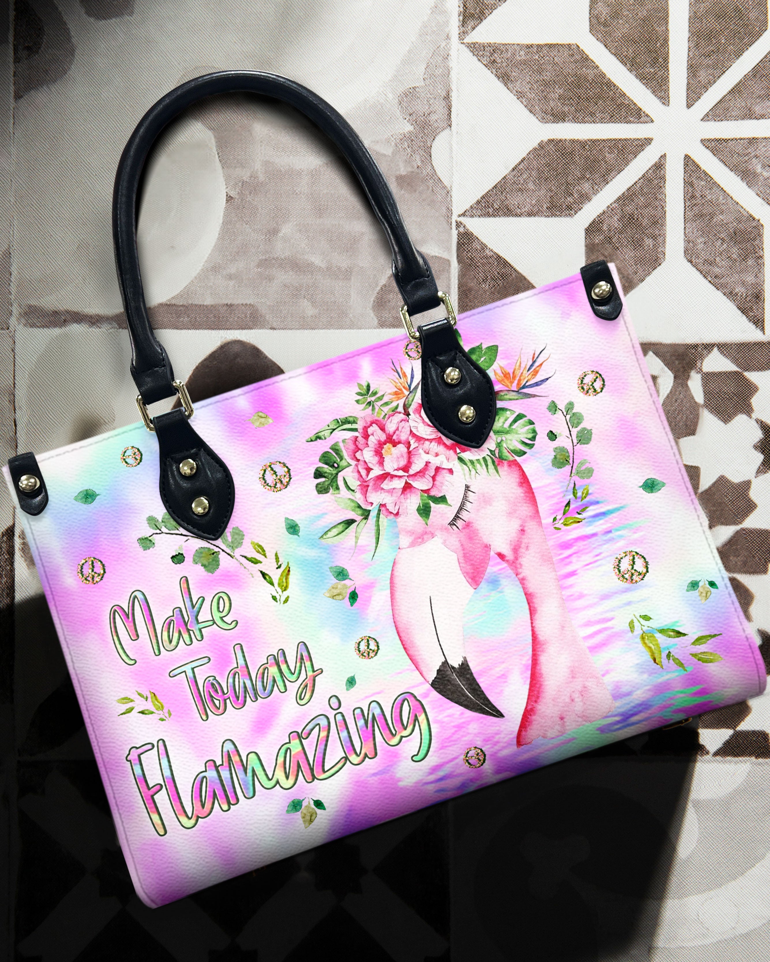 Make Today Flamazing Flamingo Watercolor Tie Dye Leather Bag Gift for Women _3_ Vz08x
