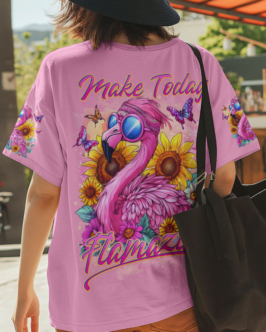 Make Today Flamazing Pink Flamingo Inspirational Graphic AOP Shirts _1_ mrQwQ