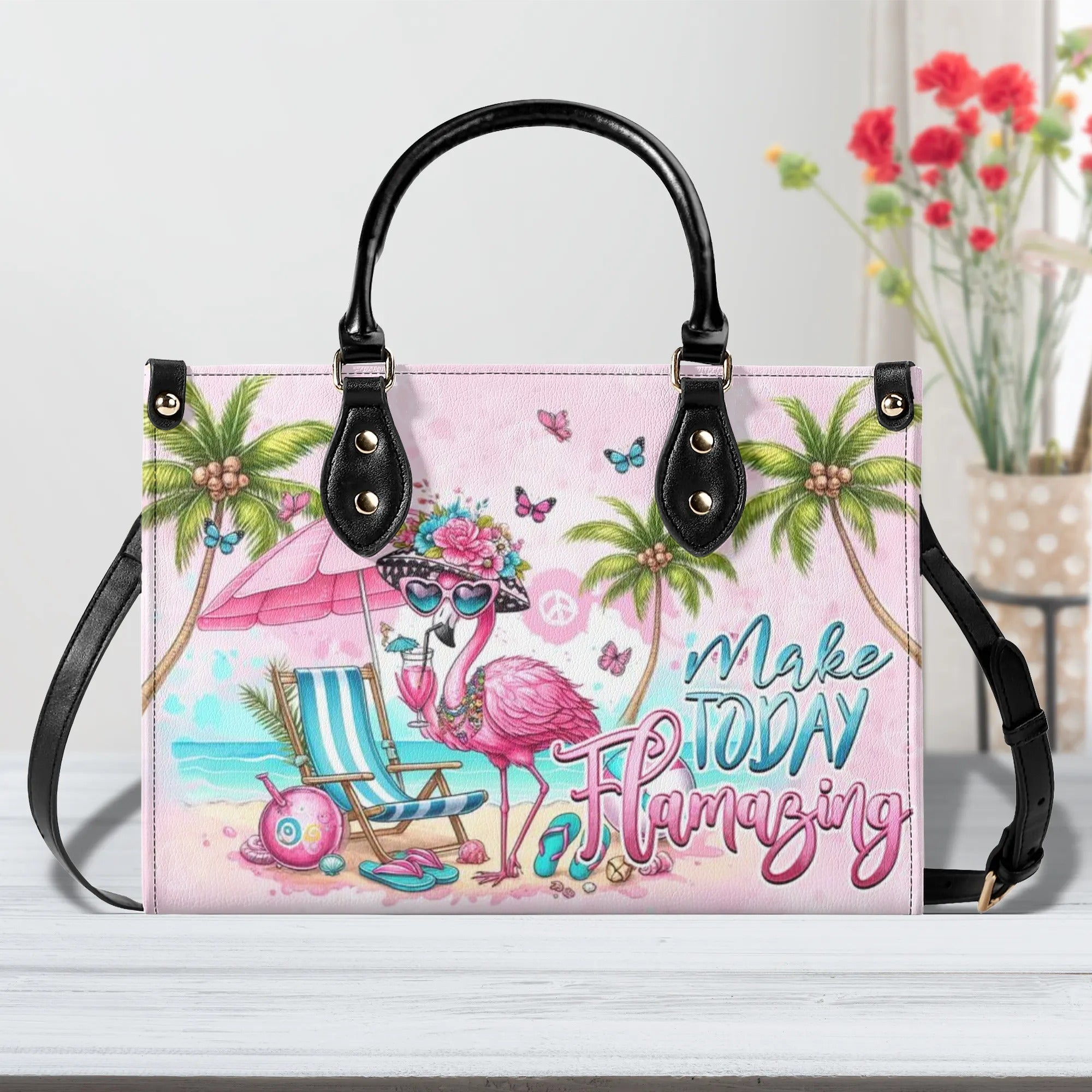 Make Today Flamazing Pink Flamingo SummerBeach Leather Bag for Women _3_ JUTxW