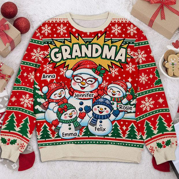 Grandma Snowman Crew - Personalizef Ugly Sweatshirt - Gift For Family