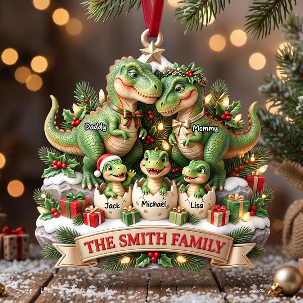 Dinosaur Family Christmas Gifts For Family - Personalized Acrylic Ornament