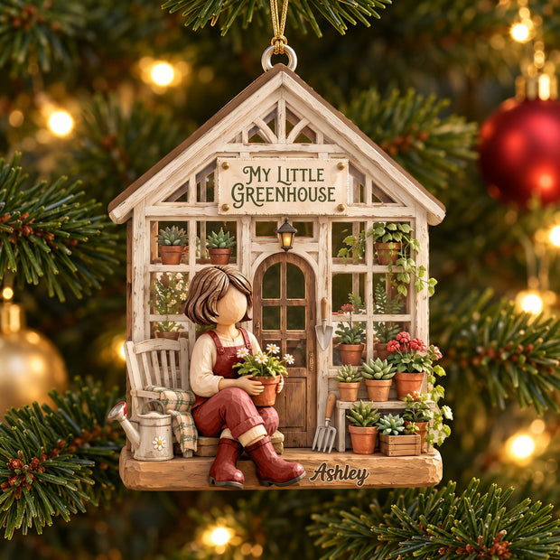 My Little Green House Wood Effect Ornament -  Personalized Acrylic Ornament - Gifts For Gardening Girl