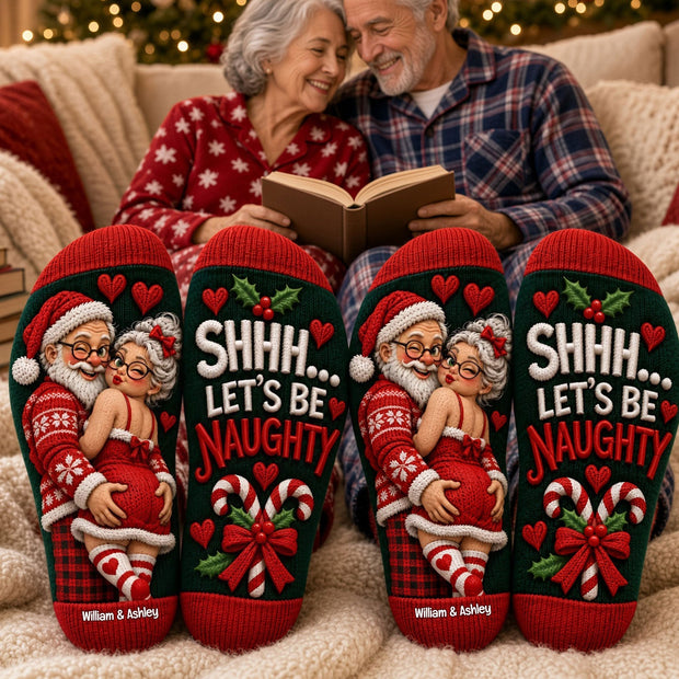 Funny Let's Be Naughty Christmas Gifts For Couple - Personalized Socks