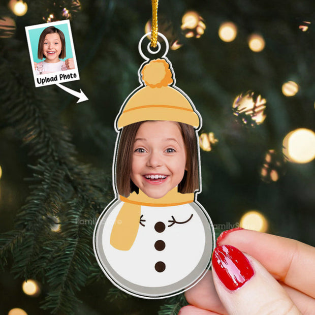 Custom Photo Christmas Snowman With Kids - Gift For Family - Personalized Acrylic Ornament - NA94