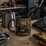 Motorcycle_lover_personalized_ceramic_mug_with_custom_name_black_accent_handle_vintage_bike_artwork_and_Route_66_theme