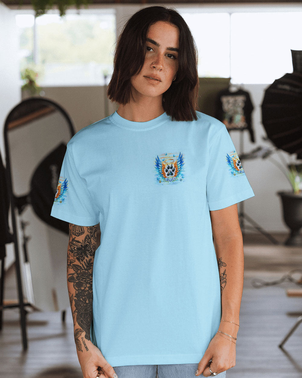 My Angel Has Paws Blue Wings Paw Pet Loss Remembrance AOP Shirts _13_ Zblus