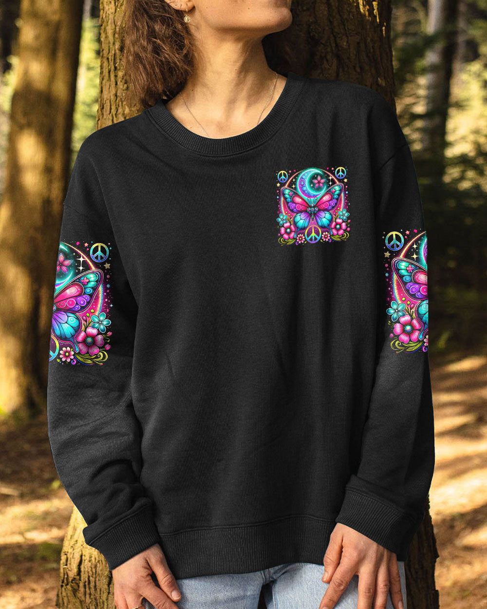Nobody Can Bring You Peace But Yourself Colorful Butterfly and Moon AOP Shirts _6_ WqSG8