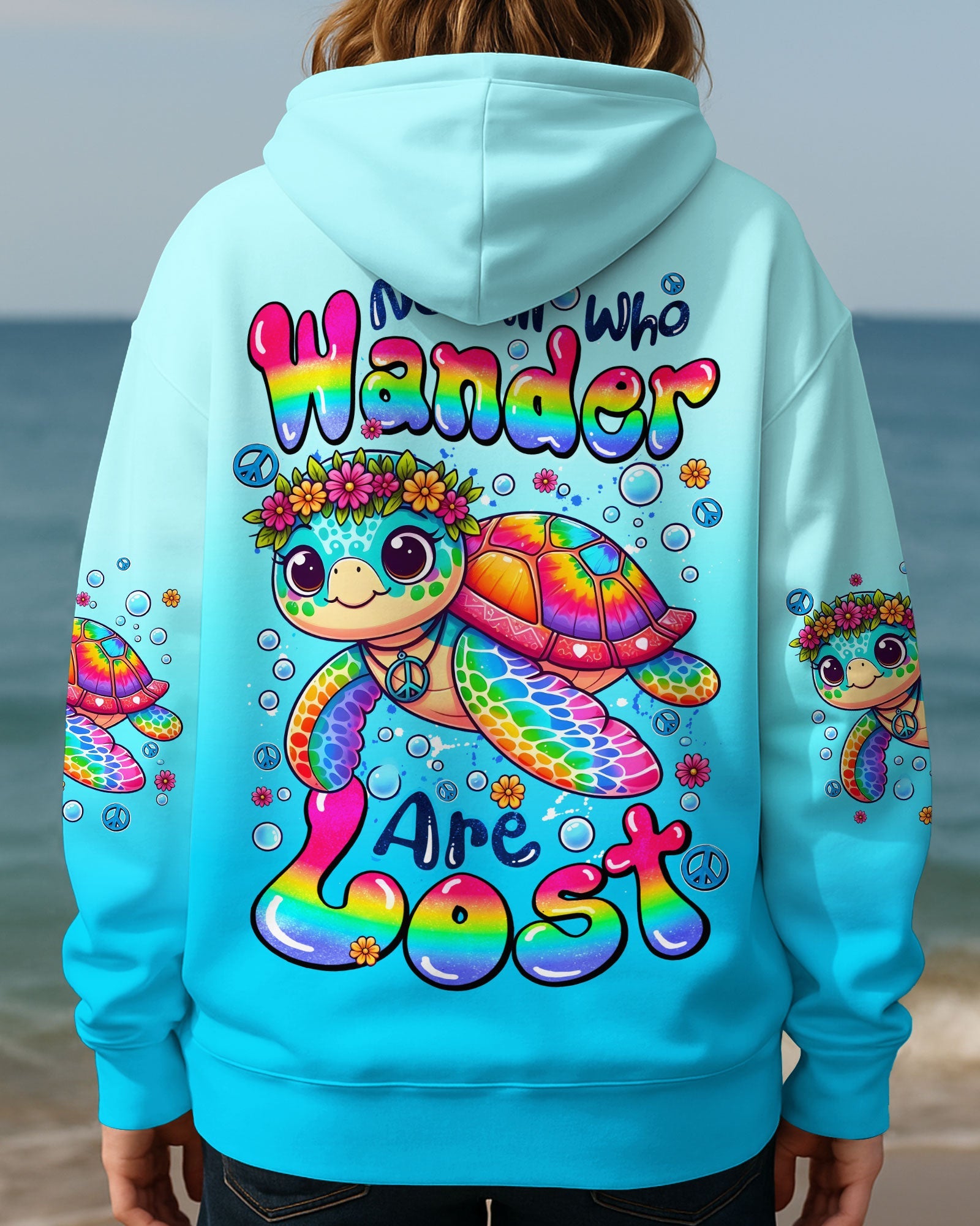 Not All Who Wander Are Lost Cute Turtle Rainbow _26 Peace Sign Hippie Design AOP Shirts _5_ RAFWh