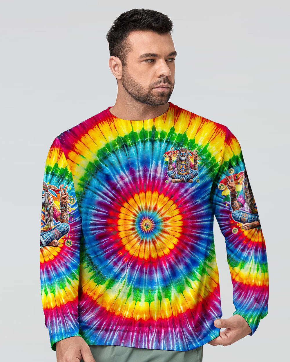 Old Hippies Dont Die Crazy Grandparents Funny Tie Dye Hippie Peace Sign AOP Shirts _2_ kYqmW