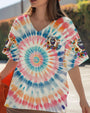 Old Hippies Dont Die The Laughter Tie Dye Retro Peace and Flowers AOP Shirts _4_ T01u3
