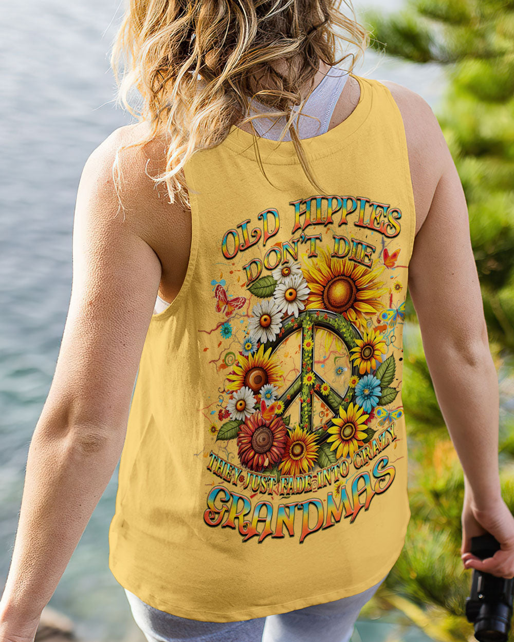 Old Hippies Into Crazy Grandmas Funny Sunflower Peace Sign AOP Shirts _11_ 0d3Zq