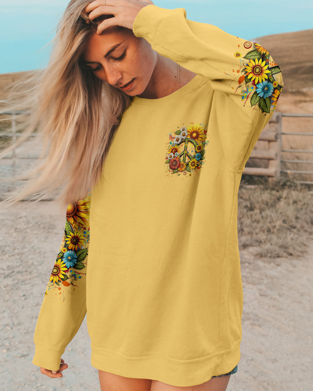 Old Hippies Into Crazy Grandmas Funny Sunflower Peace Sign AOP Shirts _6_ RDhsj