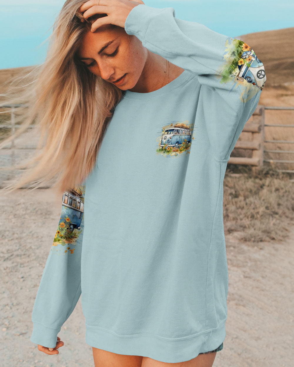 Older Now But I_E2_80_99m Still Runnin Against The Wind Blue VW Van and Sunflower AOP Shirts _4_ BeXp8