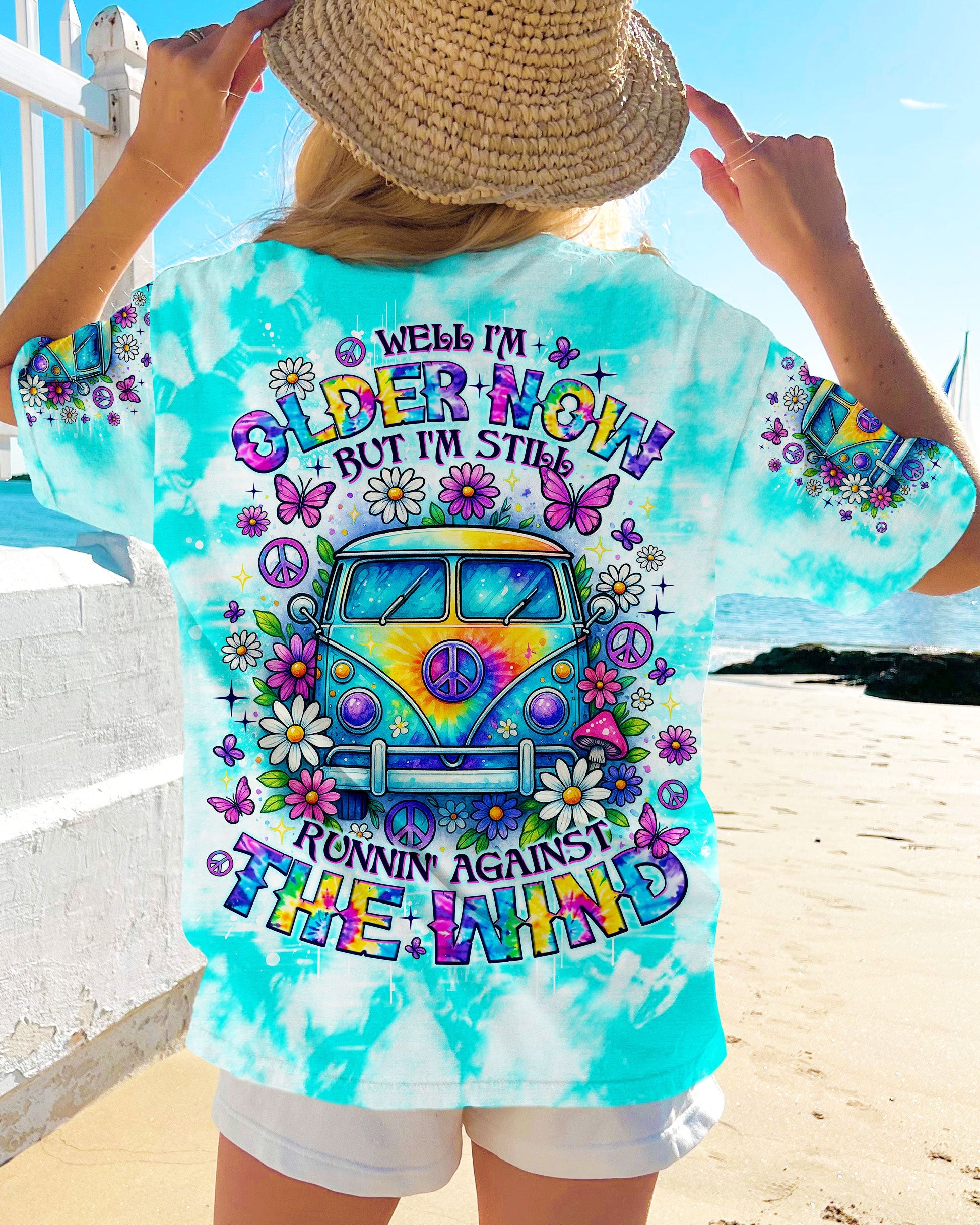 Older Now But I_E2_80_99m Still Runnin_E2_80_99 Against the Wind Hippie Van Tie Dye AOP Shirts _3_ P9ZMR
