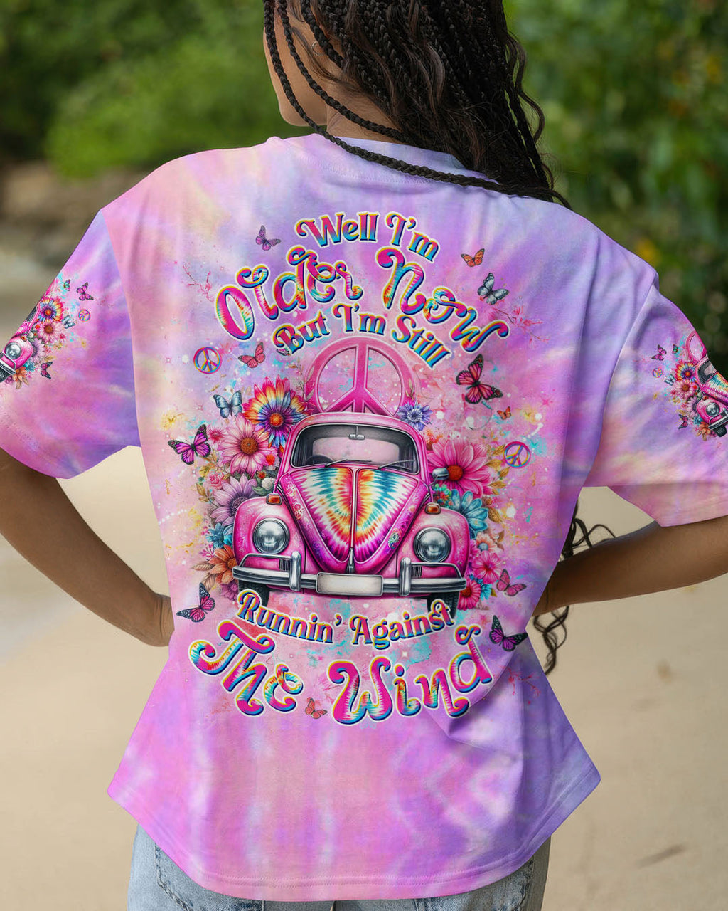 Older Now But I_E2_80_99m Still Runnin_E2_80_99 Against the Wind Pink Tie Dye Hippie Retro Car AOP Shirts _1_ 0vdUg