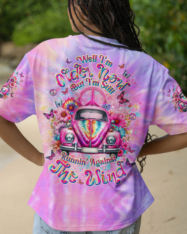 Older Now But I?m Still Runnin? Against the Wind - Pink Tie-Dye Hippie Retro Car - AOP Shirts