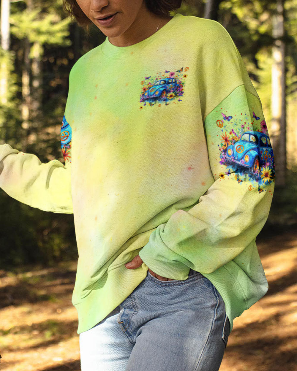 Older Now But Im Still Running Against The Wind Blue Hippie Car Floral AOP Shirts _2_ fHFLw