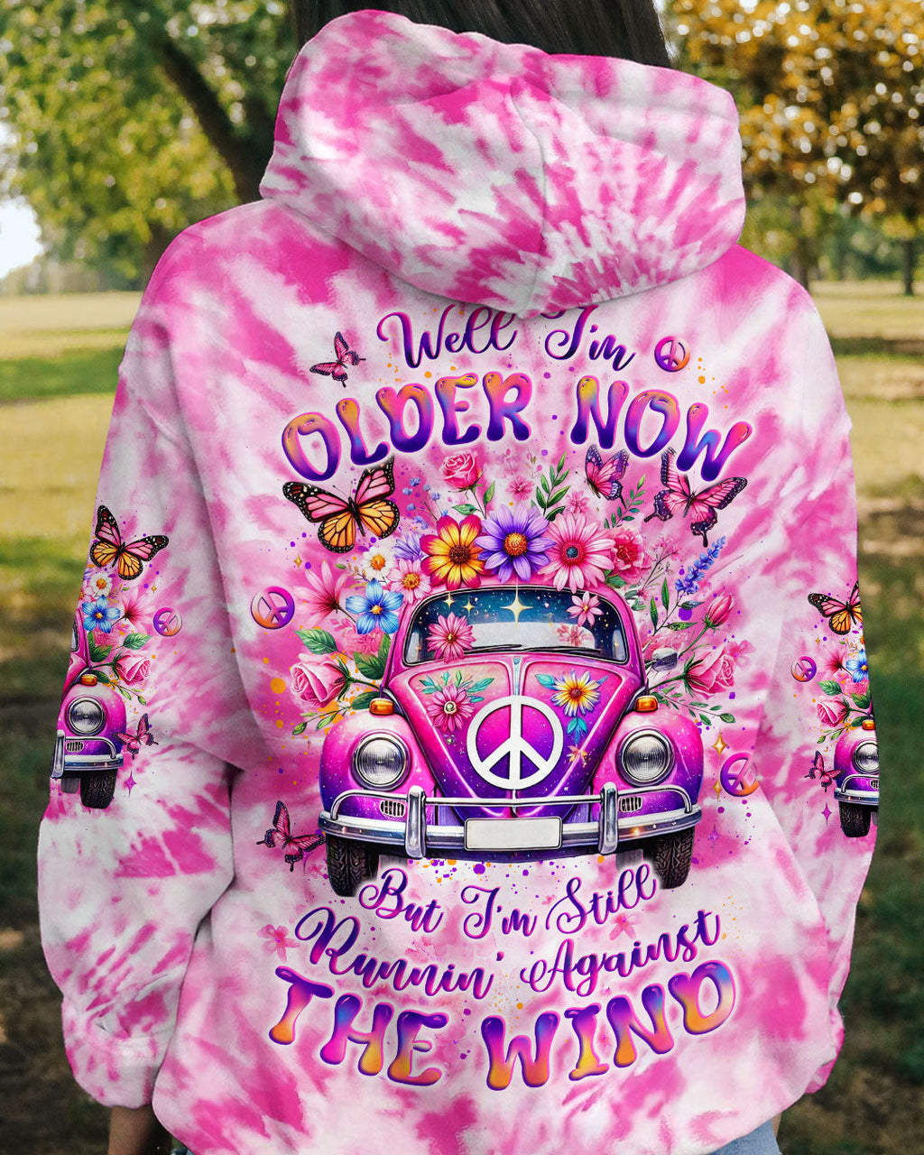 Older Now But Im Still Running Against The Wind Pink Tie Dye Hippie Car AOP Shirts _1_ fjGUf