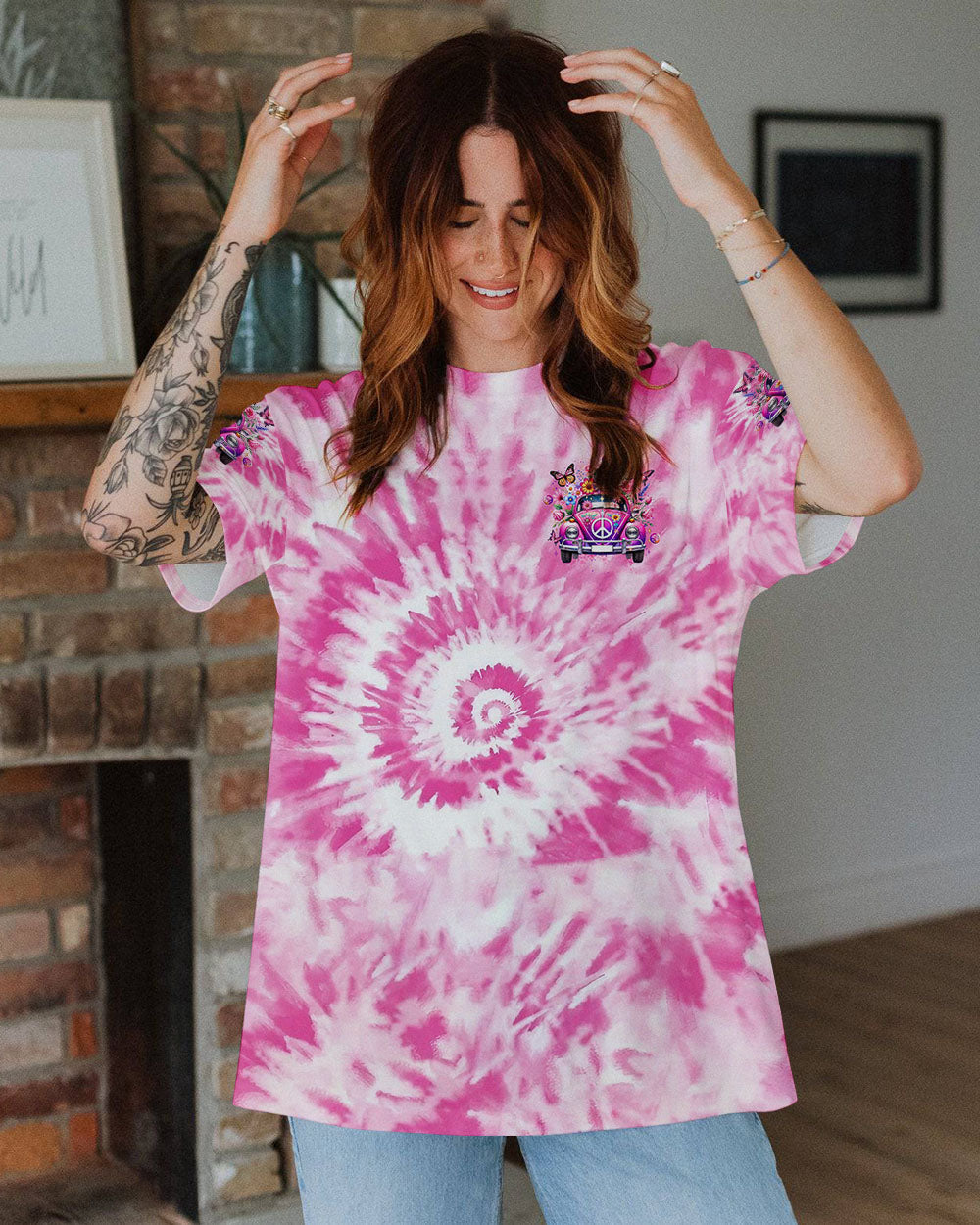 Older Now But Im Still Running Against The Wind Pink Tie Dye Hippie Car AOP Shirts _9_ 0RhK1